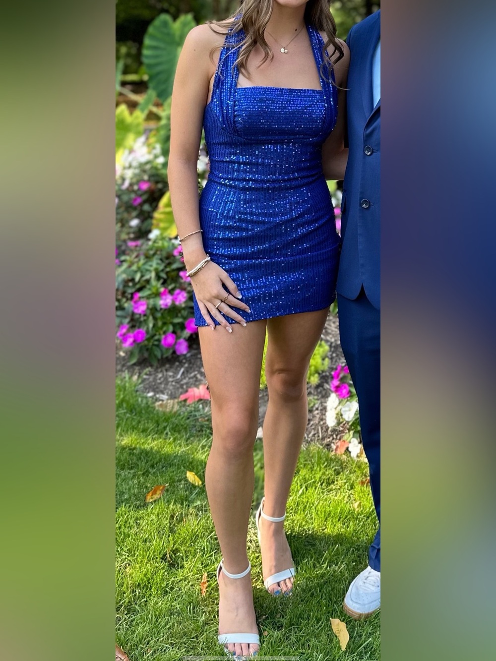 Royal Blue Sequin Halter Mini Dress